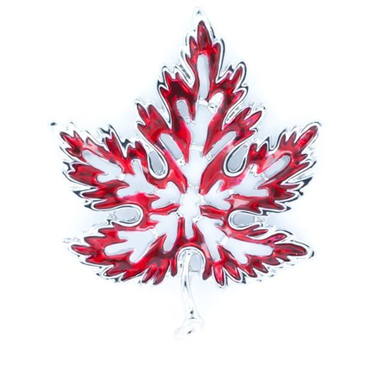 Maple Leaf Pin with Silver edging and Red Resin - Click Image to Close